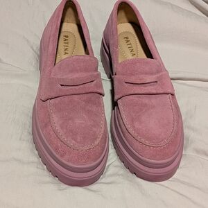 Patina Pink Suede Penny Loafers